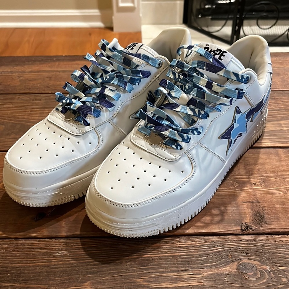 Bape White and Blue Athletic Shoes